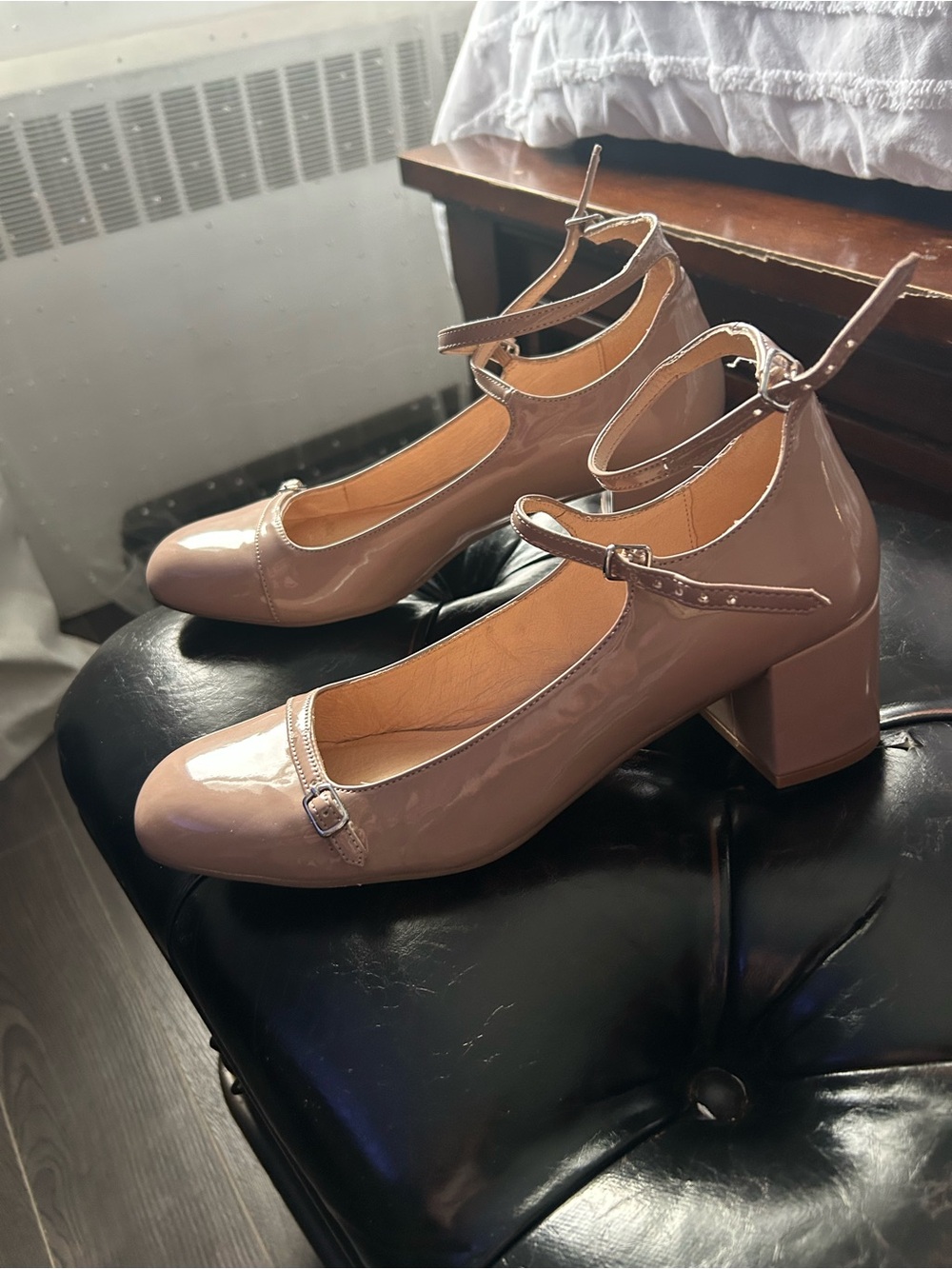 Steve Madden Sabrina Nude Patent Double-Strap Block Heel Mary Jane 10M